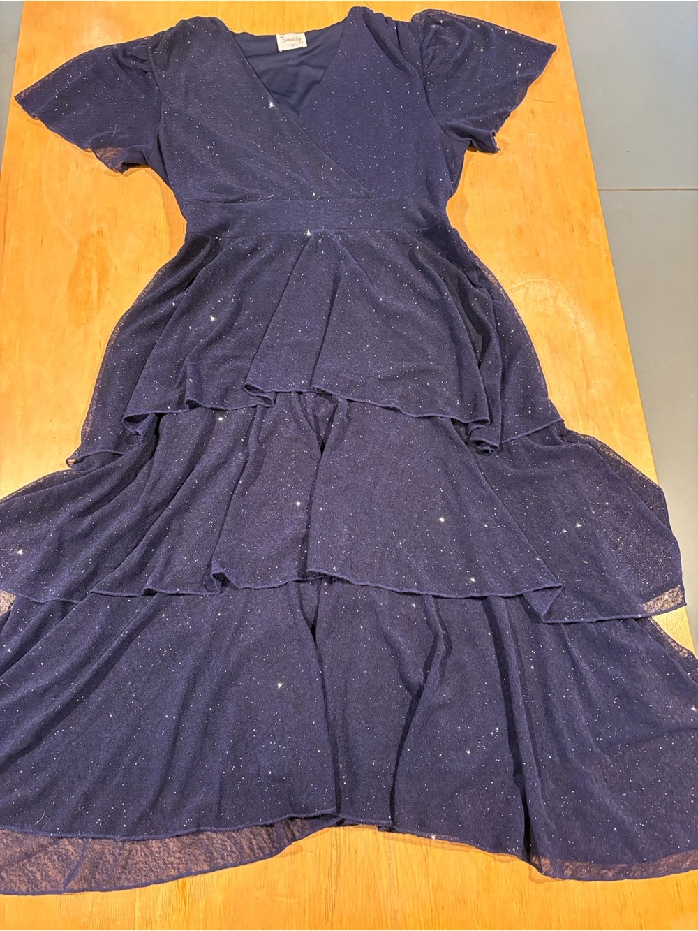 Siren Lily ~ Dress Up Navy Sparkle Tiered Maxi Dress Sheer Flowy